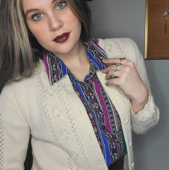 Vintage 1940s 1950s 40s 50s Knit Cardigan Womens Medium Button Down Cuddle Knit - Picture 1 of 10